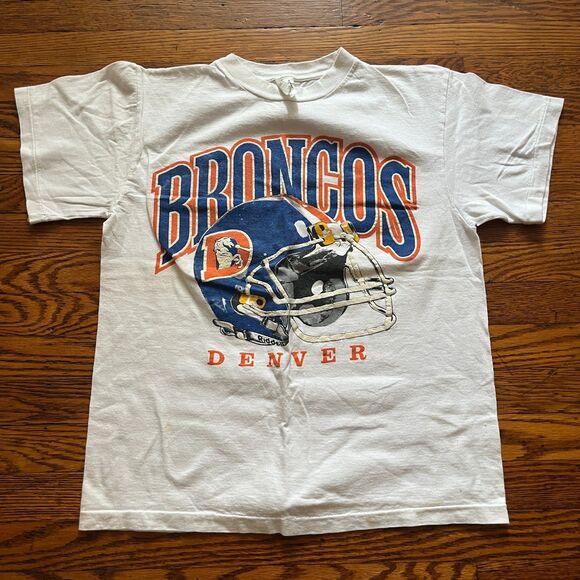 Vintage 90s Denver Broncos Graphic T-Shirt Single Stitch Youth M 100% Cotton - Picture 1 of 9
